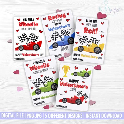 F1 Valentine Cards, Dirt Bike Valentines, Cars Valentines, Race Car Valentines Cards, Car Guy Valentines Card, Valentine Classroom, Classroom Valentine Cards, Printable Valentines Day Cards, Great Friend