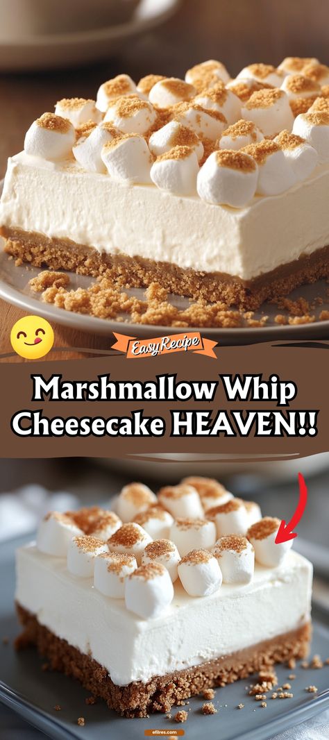 Marshmallow Whip Cheesecake HEAVEN!! Millionaire Cheesecake, Fridge Desserts, Holidays Desserts, Marshmallow Dessert Recipes, Blueberry Cookies Recipes, Cheesecake Base, Marshmallow Fluff Recipes, Marshmallow Topping, Cheeseburger Meatloaf