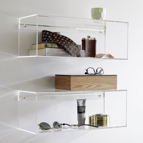 5 Ways To Use Acrylic Decor Throughout Your House // Bathroom - These clear acrylic shelves make your essentials appear to float. Acrylic Wall Shelf, Wall Bookshelf, Plexiglass Sheets, Car Picture, Etagere Design, Acrylic Shelf, Acrylic Furniture, Box Shelves, Acrylic Storage