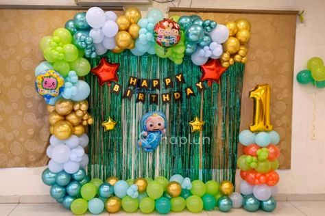 100 Pastel Balloons, 80 Metallic Balloons, 70 Chrome Balloons, "Happy Birthday" Paper Bunting, Age Number Foil (32 inch), 1 Set of Cocomelon Theme, 1 Set of Green Metallic Curtains, 2 Golden Star Foils [Small Size], Ribbons 1st Birthday Cocomelon Theme, 1 St Birthday Decoration Ideas, Metallic Curtains, 1 St Birthday, Birthday Cocomelon, Cocomelon Theme, Birthday Decoration Ideas, Chrome Balloons, Balloons Happy Birthday