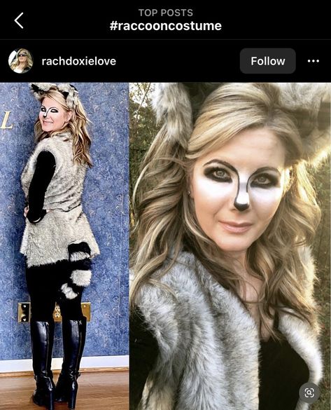 Lemur Makeup Madagascar, Cute Raccoon Makeup Halloween, Woodland Creature Costume Women, Raccoon Costume Makeup, Racoon Makeup Halloween, Raccoon Eyes Makeup, Raccoon Costume Diy, Racoon Makeup, Badger Costume