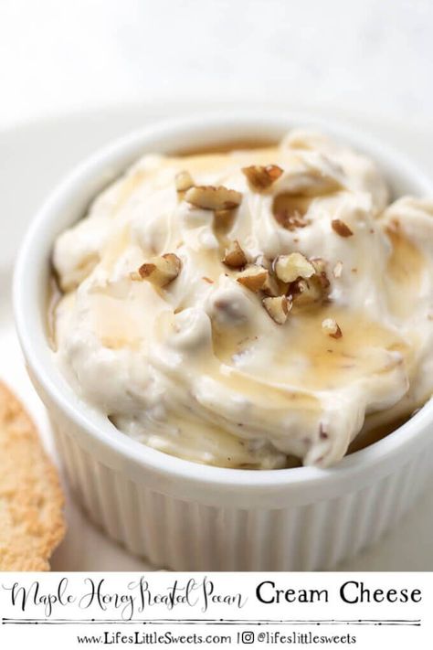 Maple Honey Roasted Pecan Cream Cheese is creamy, sweet and toasty with roasted pecans. Enjoy this maple and honey infused spread over your morning bagel or toast! #creamcheese #maple #pecan #recipe #spread #topping #breakfast #brunch Pecan Recipe, Honey Roasted Pecans, Bagel Spread, Cream Cheese Spread Recipes, Flavored Cream Cheeses, Cheese Spread Recipes, Valentines Recipes Desserts, Low Carb Cheesecake, Roasted Pecans