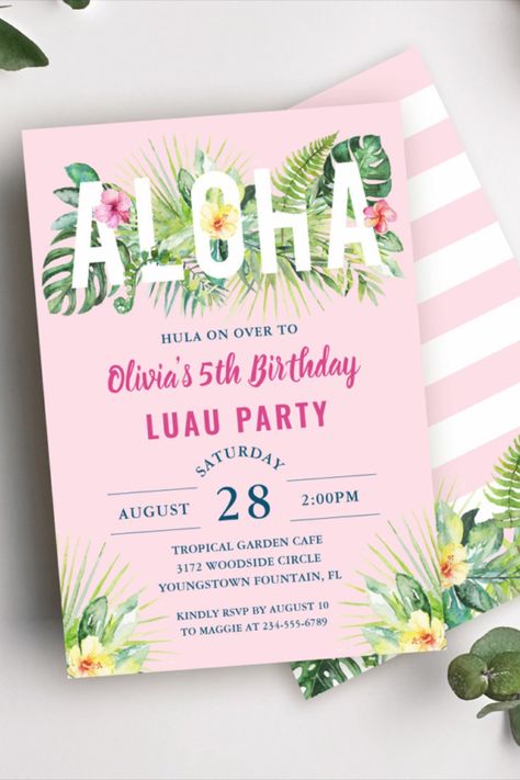 Pink Tropical Floral Aloha Luau Birthday Party Invitation Pink Tropical Floral Aloha Luau Birthday Party Invitation #aloha #hawaii #tropical #turningfive #5thbirthday #birthday #happybirthday #birthdaycards #birthdayparty Luau Birthday Party Invitations, Summer Birthday Invitations, Luau Birthday Party, Hawaii Tropical, Luau Birthday, Pink Tropical, Invitation Pink, Aloha Hawaii, Year 6