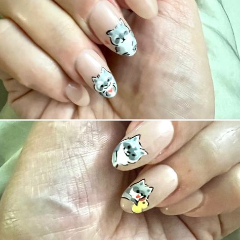 Nail design inspired by artist Yencatx Raccoon Nail Designs, Raccoon Nail Art, Raccoon Nails, Shower Nails, Baby Shower Nails, Almond Acrylic, Bunny Nails, Cute Simple Nails, Shoe Nails