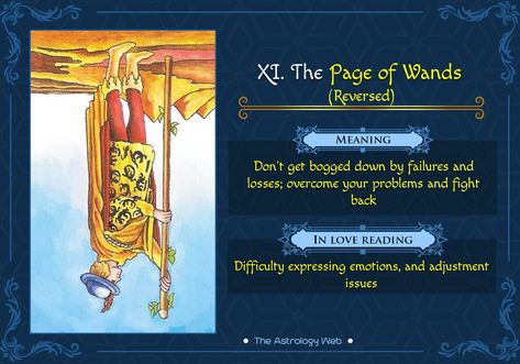 The Page of Wands Tarot | The Astrology Web Page Of Wands Tarot Meaning, Page Of Wands Reversed, Nine Of Wands Tarot Meaning, Tarot Reversed, Nine Of Wands Tarot, Page Of Wands Tarot, Tarot Study, Tarot Card Meanings Cheat Sheets, Nine Of Wands