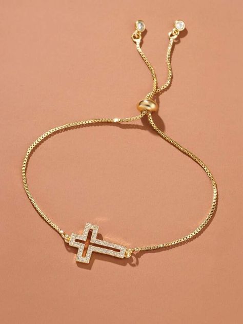 Cubic Zirconia Cross Decor Bracelet | SHEIN USA Christian Accessories Jewelry, Jewelry Shein, Cross Accessories, Future Christmas, Cross Decor, Shein Finds, Aesthetic Galaxy, Christian Bracelets, Church Camp