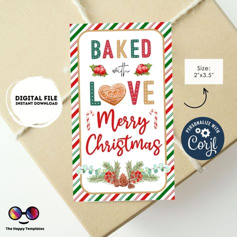 Baked with love tag | Christmas printable thank you tag | Holiday Christmas gift tag | Baking Spirits Bright Christmas Gift Tag Template Xmas Gifts Ideas, Gift Tag Template Printable, Christmas Gift Tags Template, Baking Spirits Bright, Baked With Love, Gift Tag Template, Christmas Gift Tag, Love Tag, Cookie Party