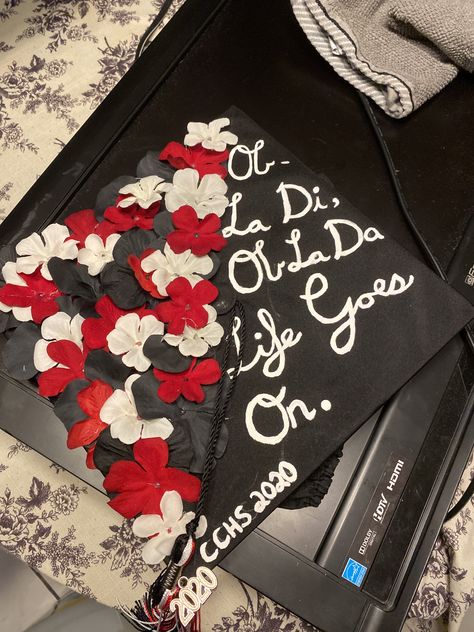 Grad Cap Song Lyrics, College Grad Cap Ideas, Cap Ideas, White Acrylic Paint, Song Lyric, Grad Cap, Life Goes On, Graduation Cap, White Acrylic