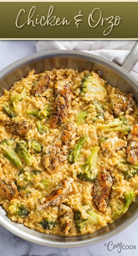 chicken and orzo with broccoli in a skillet Togo Dinner Ideas, Easy Meal Prep Dinner Ideas, Fall Winter Meals, Family Fall Dinners, Prep Meals For The Week Dinners, Crispy Chicken Dinner Ideas, Healthy Dinner Meals Families, Easy Dinner Meal Prep For The Week, Easy Meal For A Group