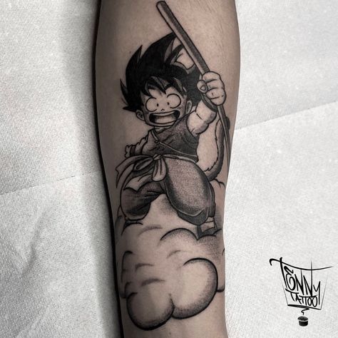 Goku and speedy cloud Work done by me @tenny.tattoo on Instagram for more works check my profile #anime #animetattoo #otaku #cartoontattoo #tattoo #art #artist #tattooer  #dragonball #goku #dragonballtattoo Goku Nimbus Tattoo, Nimbus Cloud Dbz, Nimbus Tattoo, Goku Tattoo, Dbz Tattoo, Profile Anime, Dragonball Goku, Dragon Ball Tattoo, Cartoon Tattoos