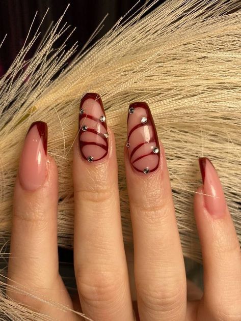 Acrylic Nails Pink, Halo Nails, Pink Press On Nails, Dark Red Nails, Custom Nails, Nails Cute, Grunge Nails, Simple Acrylic Nails, Nails Fake