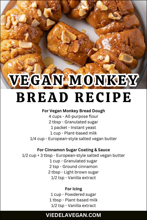 Vegan Monkey Bread Recipe Vegan Monkey Bread, Monkey Bread Recipe, Vegan Baking Recipes, Monkey Bread, Plant Based Milk, Weekend Brunch, Instant Yeast, Vegan Butter, Bread Dough