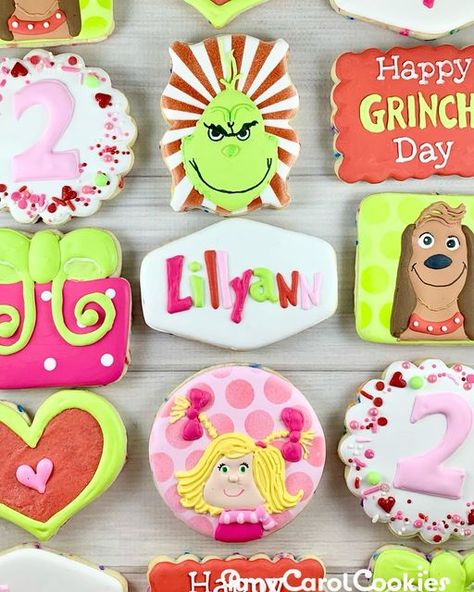 Grinch Theme 2nd Birthday, Grinch Second Birthday Party, Grinch Birthday Cookies, Youre A Mean One Grinch Birthday, She’s A Sweet One Grinch Birthday, Cute Themes, Girl 2nd Birthday, Birthday Cookies, 2nd Birthday Parties