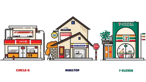 Local Illustrator Recreates Saigon's Convenience Stores as Adorable Cartoon Houses - Saigoneer Convenience Store Illustration, Saigon Illustration, Cartoon Houses, Store Illustration, Cartoon House, Peach Tea, Old Logo, Adorable Cartoon, Chibi Characters