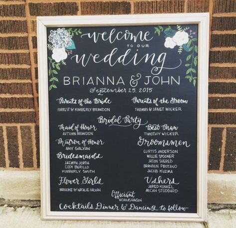 Wedding programs get thrown out anyway and just create more garbage. Wedding Program Board, Chalkboard Wedding Program, Wedding Chalkboards, Wedding Program Sign, Wedding Chalk, Diy Chalkboard Sign, Welcome Signage, Close Family, Wedding Ceremony Programs