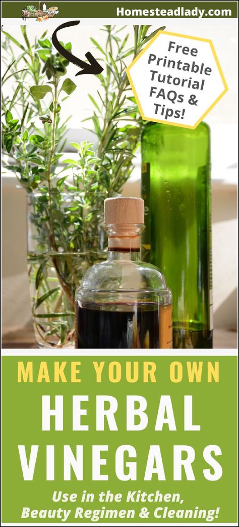 herbs and herbal vinegar in bottles on a table Herbal Vinegars, Vinegar For Cleaning, Uses For Vinegar, Herbal Vinegar, Infused Vinegars, Food Hygiene, Vinegar Uses, Herbal Plants, Vinegar Cleaning