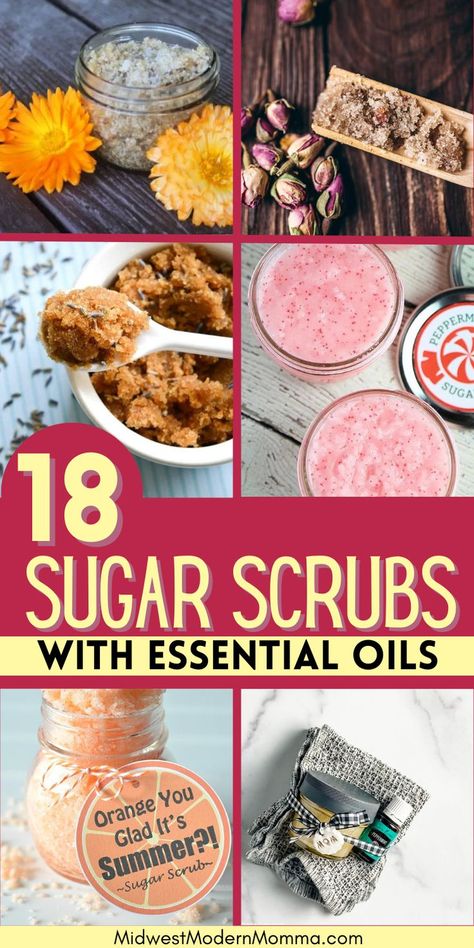 Discover 18 easy-to-make sugar scrub recipes with essential oils for a natural glow and smoother skin. Sugar Scrubs With Essential Oils, Essential Oils For Glowing Skin, Homemade Sugar Scrub Recipes, Homemade Sugar Scrubs, Body Scrub Homemade Recipes, Sugar Scrub Homemade Recipe, Salt Scrub Diy, Easy Sugar Scrub, Diy Sugar Scrub