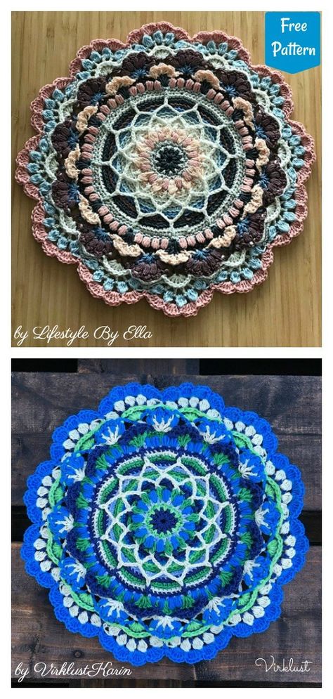 Dream Catcher Step By Step, Mandela Crochet, Small Mandalas, Free Mandala Crochet Patterns, Mandala Motifs, Crochet Dream Catcher, Crochet Skull Patterns, 3d Crochet, Mandala Yarn