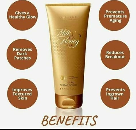 Milk and honey Gold sugar scrub gives you guaranteed results and it's amazing. Sugar Scrub Oriflame, Honey Sugar Scrub, Chocolate Peanut Butter Smoothie, Oriflame Beauty Products, Fashion Traditional, Cream For Dry Skin, Beauty Consultant, Favorite Skincare Products, Instagram Blogger