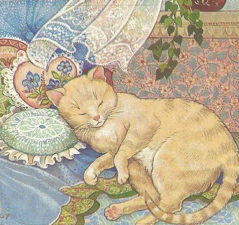 Cat Paintings, Storybook Art, Keramik Design, Cute Paintings, Fairytale Art, Art Collage Wall, Orange Cat, Vintage Cat, Whimsical Art