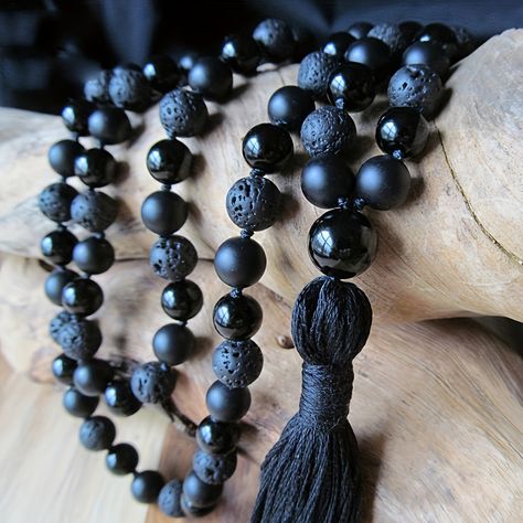 Faster shipping. Better service Mala Beads Diy, Hand Knotted Necklace, Meditation Beads, Meditation Bracelet, 108 Mala Beads, Black Bead Necklace, Mens Jewelry Necklace, 108 Bead, Crystal Beads Bracelet