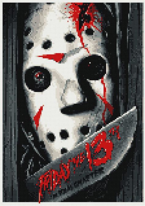 Horror Movie Cross Stitch, Perler Portrait, Horror Pixel Art, Pixel Horror, Movie Crafts, The Final Chapter, Halloween Cross Stitch Patterns, Pixel Drawing, Graph Paper Art