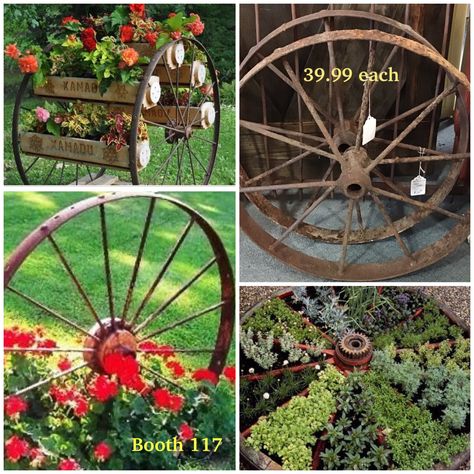 Old Metal Wheels Ideas, Brass Items, Old Metal, Garden Designs, In The Garden, The Garden, Garden Design, Garden Decor, Vintage Style