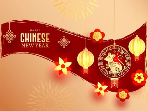 Chinese new year banners in flat design Vector | Free Download Flowers With Lights, Chineese New Year, Rat Zodiac, Chinese New Year Celebration, Lanterns Hanging, Chinese New Year Poster, Chinese New Year Design, Banner Design Inspiration, New Year Banner