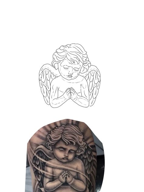 Baby Angel Tattoo For Men, Angel With Wings Tattoo, Skull Tattoo Outline, Tattoo Outline Drawing Stencil Ideas, Tattoo Outline Drawing Stencil, Baby Angel Tattoo, Cool Skull Drawings, Skull Drawings, Stencil Outline