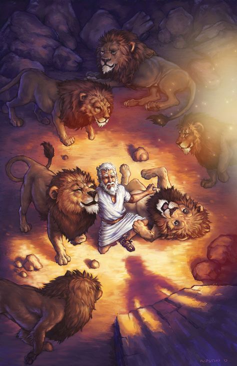 Daniel In The Lion's Den, Daniel And The Lions, Biblical Artwork, Lion's Den, Catholic Pictures, Illustration Book, Bible Illustrations, Bible Images, Jesus Christ Art