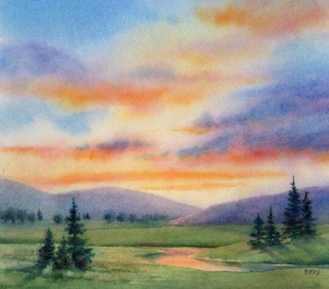 Landscape Painting Watercolor, Alfabet Font, Easy Landscape Paintings, Watercolor Scenery, Watercolor Art Landscape, Arte Peculiar, Watercolor Art Paintings, Watercolor Paintings For Beginners, Landscape Watercolor