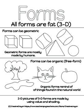 Elements of Art #3 - Forms Coloring Page AND Poster Form Elements Of Design, Elements Of Design Form, Art Fundamentals, Art Rubric, 3d Forms, Art Analysis, Art Assignments, Visual Elements, Art Theory