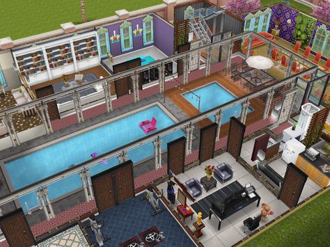 *Indoor Pool* #JennieThompsonTown. #SimsFreeplay. Sims Indoor Pool, House Indoor Pool, Sims Freeplay Houses, Sims Free Play, Bloxburg House, Indoor Pool, Gaming, Pool, House Styles