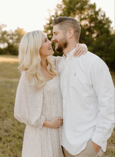 Pregnancy Announcement Dress, Simple Pregnancy Announcement Photos, Low Key Pregnancy Announcement, Light And Airy Maternity Photos, Pregnancy Announcement Outfit Ideas, Spring Pregnancy Announcement Photoshoot, Announcement Photos Pregnancy, Pregnancy Announcement Couple Photos, Outdoor Pregnancy Announcement Photos