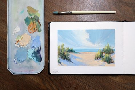 Gouache Sea Painting, Gouache Exercises, Gouache Ocean Tutorial, Gouache Sunset, Gouache Inspiration, Glorious Gouache, Sarah Burns Glorious Gouache, Sketchbook Practice, Color Painting