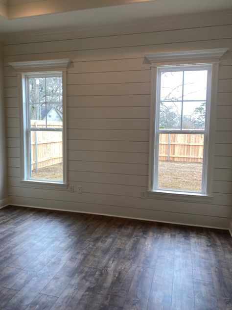 Shiplap Bedroom Wall With Windows, Shiplap Kitchen Accent Wall, Shiplap Around Windows, Shiplap Wall With Windows, Accent Wall Around Window, Accent Wall In Master, Shiplap Bedroom, Wood Walls Bedroom, Accent Wall In Kitchen