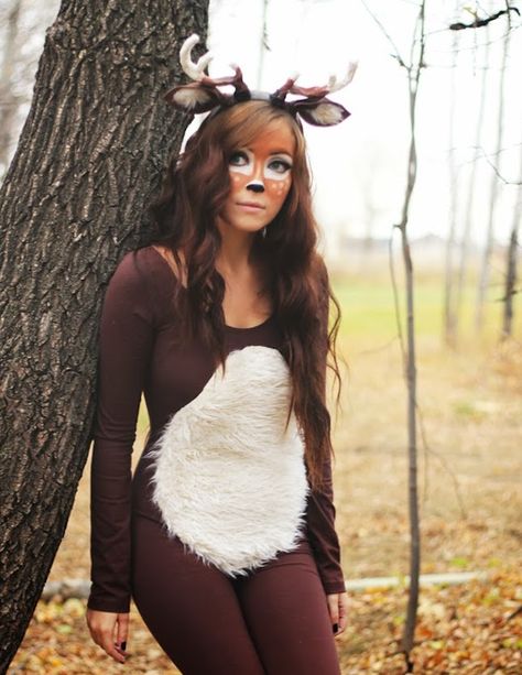 65 Animal-Inspired Halloween Costumes via Brit + Co. Woodland Animal Costumes, Homemade Mermaid Costumes, Deer Halloween Costumes, Halloweenský Makeup, Girl Group Costumes, Animal Halloween Costumes, Deer Costume, Princess Halloween Costume, Hallowen Costume