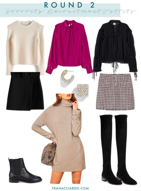 Winter Sorority Recruitment Outfit Guide (pt. 2) Sorority Recruitment Dresses, Sorority Rush Week, Small Space Interior, Rush Week Outfits, Conference Outfit, Sorority Rush Outfits, Brunch Outfit Winter, Sorority Recruitment Outfits, Rush Outfits