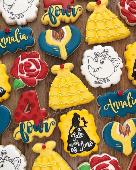 Brittany Geil on Instagram: “Beauty and the Beast cookies for a fourth birthday party!! 🌹 This set was definitely on my bucket list as it is my absolute favorite movie…” Beauty And The Beast Cookies, Birthday Cake Princess, Fourth Birthday Party, Belle Birthday Party, Beauty And Beast Birthday, Cake Princess, Beauty And The Beast Theme, Belle Birthday, Princess Cookies