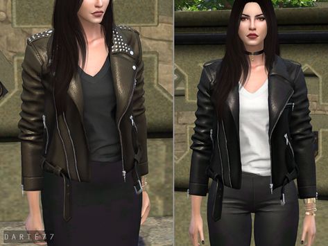 Sims 4 Zombie Apocalypse Cc, Cc The Sims 4 Clothes, Sims 4 Clothes Kids, Sims 4 Zombie Apocalypse, Leather Jacket For Girls, Girl Sims 4 Cc, Clothes The Sims 4, Sims Fashion, 3d Clothes