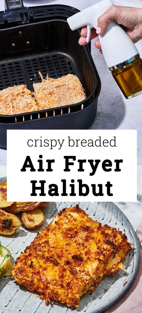 Crispy Air Fryer Halibut / Tender flaky fish with a delicious crunchy crust is a quick and easy weeknight fish dinner. Crispy Halibut Recipes, Air Fryer Fish Recipes, Grilled Halibut, Simple Eating, Halibut Recipes, Air Fried Food, Fish Recipes Healthy, How To Cook Fish, Air Fryer Dinner Recipes