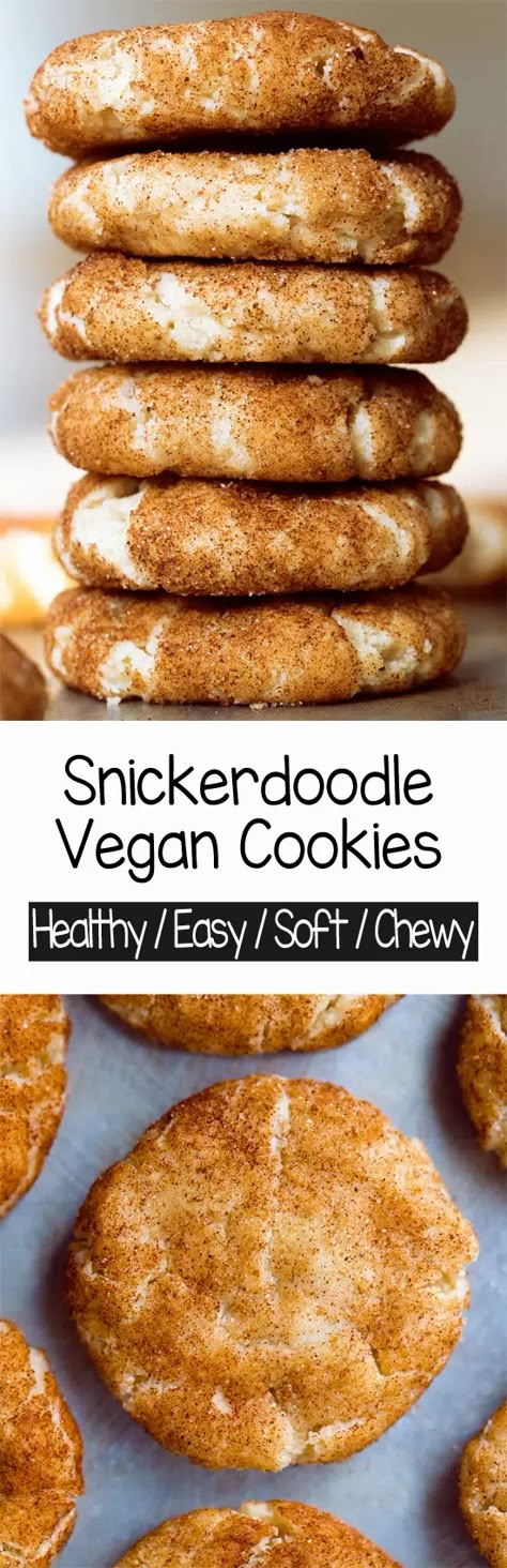 Quick Vegan Dessert Recipes, Vegan Snickerdoodle Cookies, Healthy Snickerdoodle Cookies, Vegetarian Alternatives, Egg Free Cookies Recipes, Vegan Snickerdoodles, Snickerdoodle Bars, Gluten Free Snickerdoodles, Vegan Gluten Free Cookies