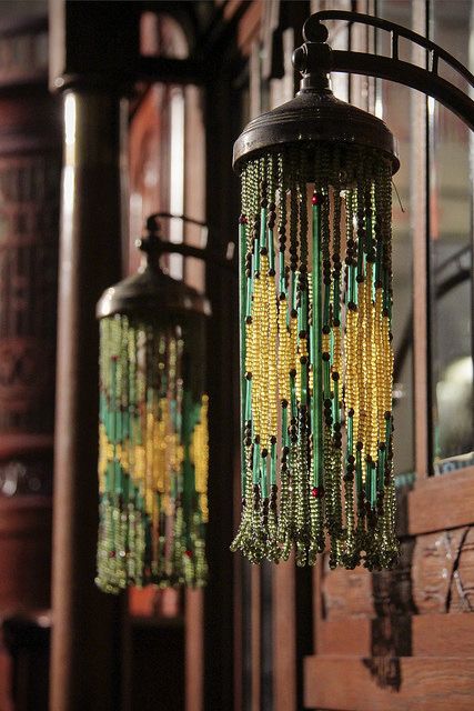 beaded glass shades...love... Painted Wall Borders, Beaded Lamp Shade, Deco Boho, Beaded Lampshade, Beaded Lamps, Old Lamps, Deco Luminaire, Diy Lamp Shade, My Art Studio