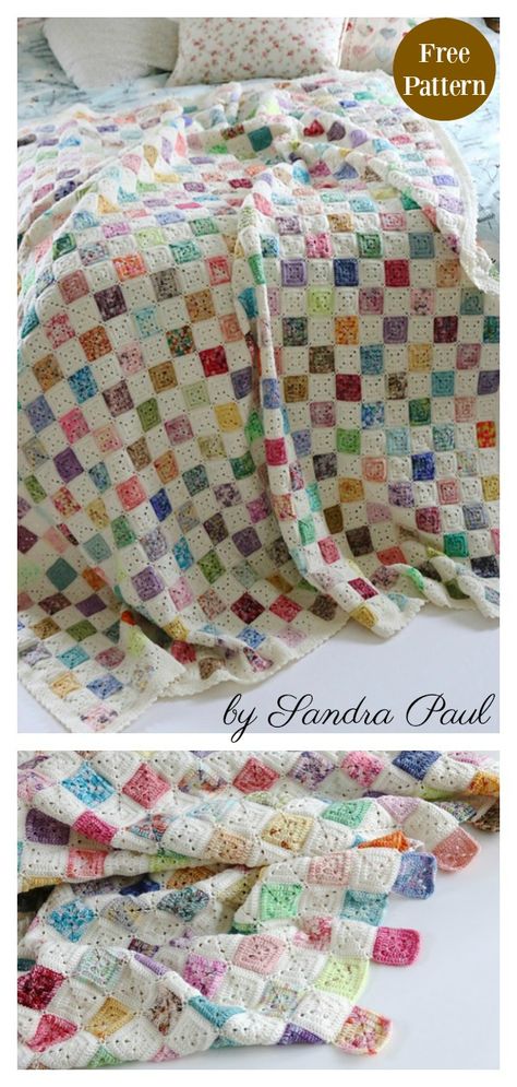 Granny Square Battenberg Blanket Free Crochet Pattern Battenberg Blanket, Patchwork Granny Square Blanket, Patchwork Crochet Blanket, Granny Squares Crochet, Granny Square Häkelanleitung, Squares Crochet, Crochet Blanket Pattern Easy, Easy Crochet Blanket, Crochet Granny Square Blanket