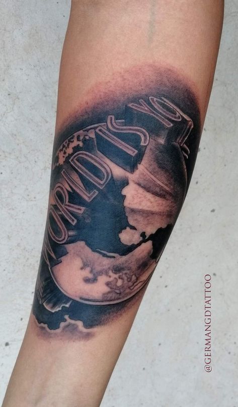 The World Is Yours Globe Scarface Tattoo, Scarface Inspired Tattoo, The World Is Yours Tattoo Scarface, The World Is Yours Tattoo Design, World Is Yours Tattoo, The World Is Yours Tattoo, Scarface Tattoo, Scarface The World Is Yours, Scarface Quotes