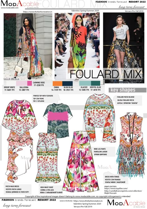 Resort 22 trend Foulard mix - ModaCable Fashion Trend Pattern, Fashion Trending Moodboard, Winter Fashion Trends, Fashion Trend Forecast, Color Trends Fashion, Fashion Forecasting, Swimwear Trends, Barbie Vintage, Mood Board Fashion