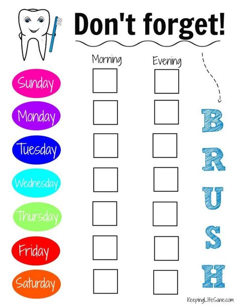 Here's a great printable toothbrushing chart for kids to help encourage them to get in the habit of taking care of their teeth.  Keeping Life Sane Brush Organization, Tooth Brushing Chart, Tooth Brushing, Potty Chart, Tooth Chart, Chart For Kids, Sticker Chart, Printable Chart, Tooth Brush