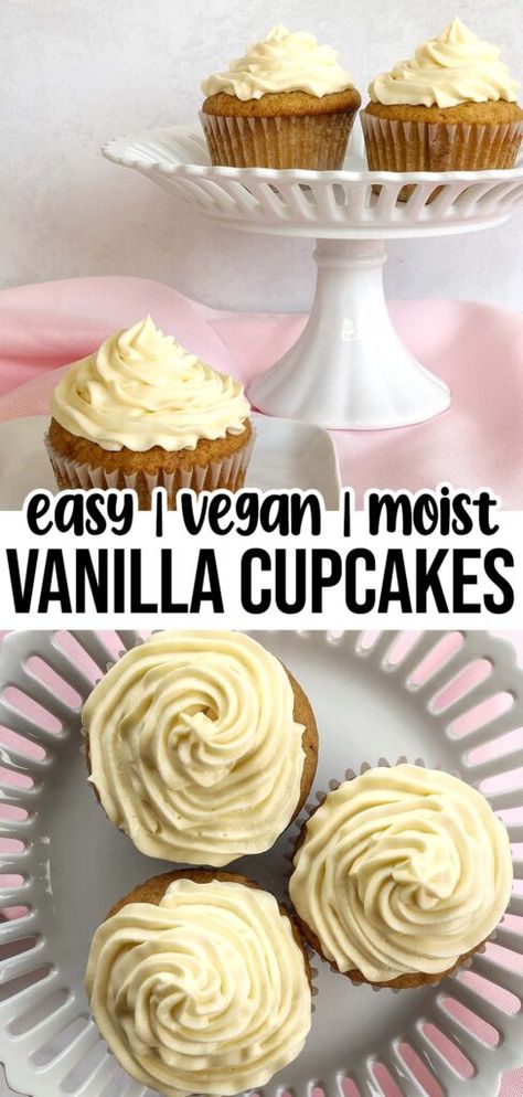 vanilla cupcakes with vegan buttercream frosting Dairy Free Cupcakes, Vegan Vanilla Cupcakes, Buttercream Frosting For Cupcakes, Easy Vanilla Cake Recipe, Vegan Buttercream, Vegan Frosting, Dessert Simple, Vegan Cupcakes, Desserts Vegan