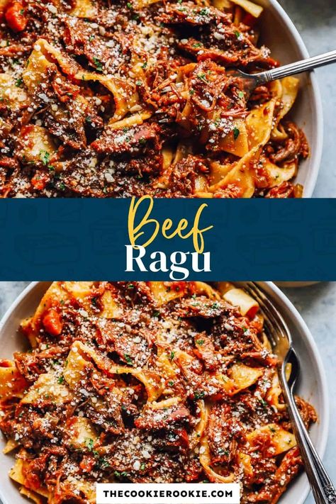 Cozy, comforting and packed with flavor, this Beef Ragu is so satisfying! Chuck roast cooked low and slow in a rich tomato and red wine sauce - pure joy! Beef Chuck Recipes, Beef Ragout, Beef Ragu Recipe, Chuck Roast Recipes, Leftover Roast Beef, Beef Ragu, Leftover Beef, Cooking With White Wine, Ragu Recipe