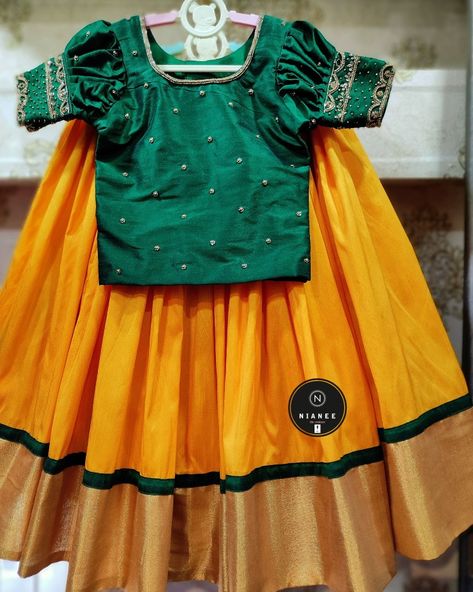 Kerala Style Pattupavada For Kids, Pattupavada For Kids, Girls Frocks, Hand Embroidery Dress, Frock Patterns, Frock Dress, Designs Ideas, Embroidery Dress